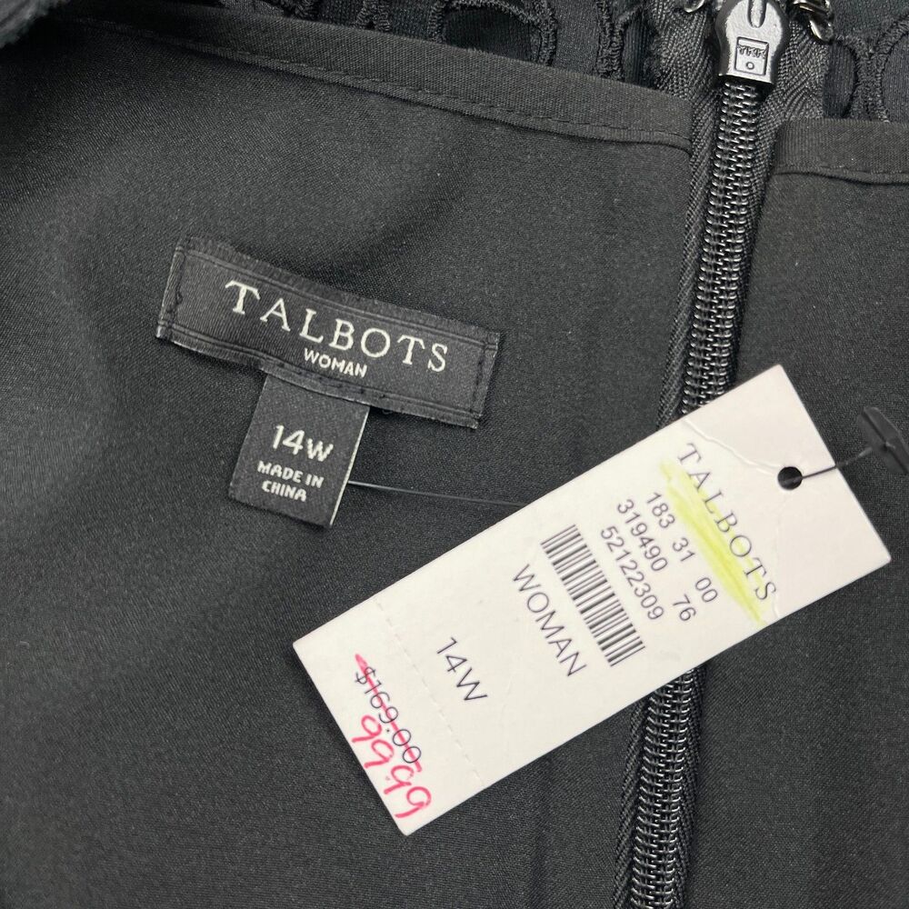 Talbots Fit & Flare Dress 14W Black Sleeveless Scallop Eyelet Trim Embroidered - Picture 9 of 10